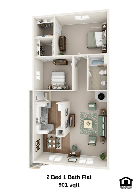 Campbell Park Two Bedroom One Bathroom Floor Plan